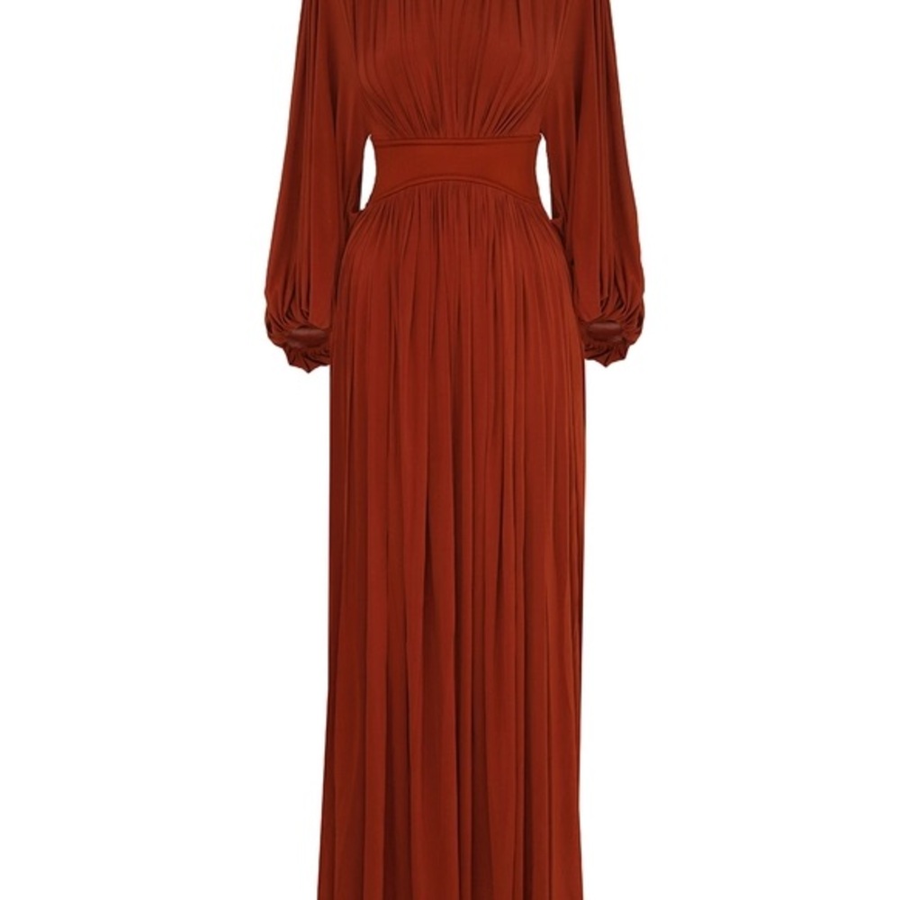 Zimmermann Illuminate Batwing Runway Terracotta Long Sleeve Dress